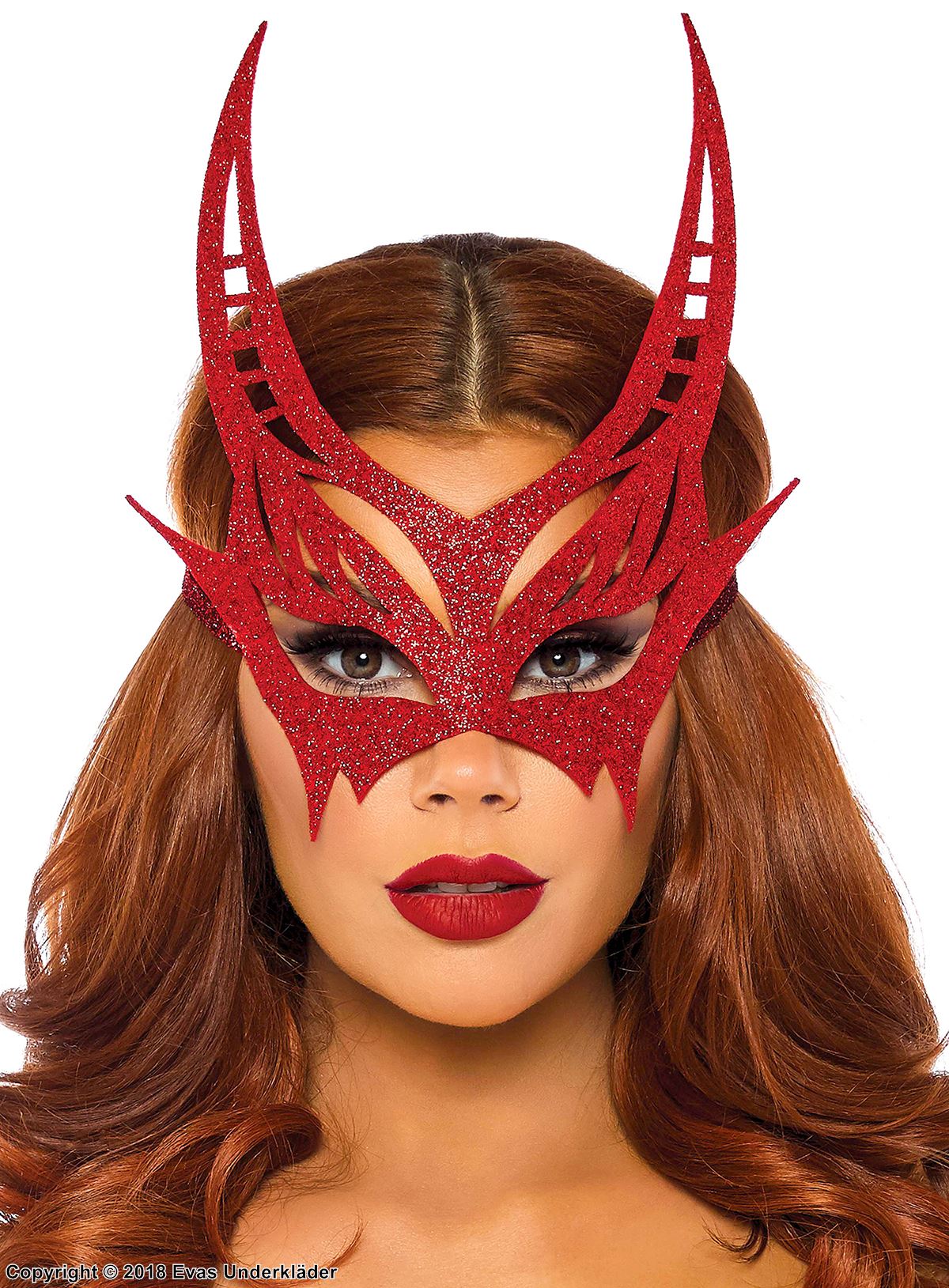 Female devil, costume mask, glitter, horns